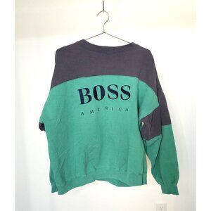 Vintage Boss America Embroidered Colorblock Pullover Sweatshirt Green/Gray XL